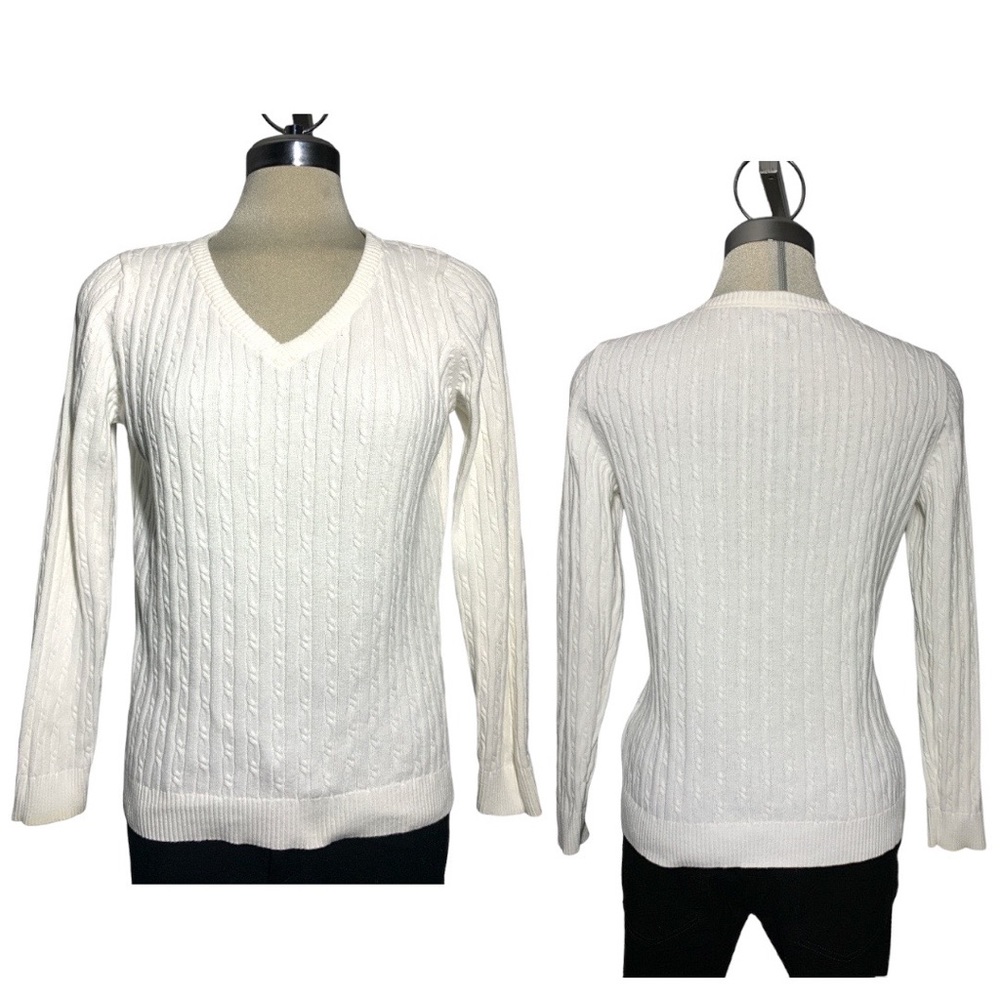 Caribbean Joe White knitted Long Sleeves Sweater Size L